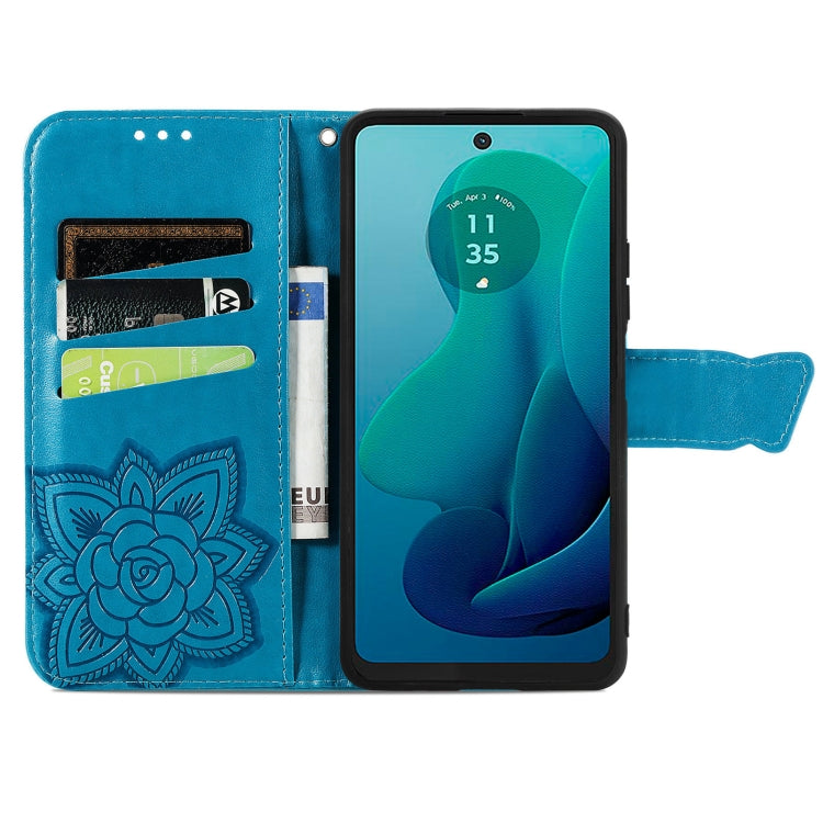 For Motorola Moto G 5G 2024 Butterfly Love Flower Embossed Leather Phone Case(Blue) - free shipping - PMC Jewellery - Order now!