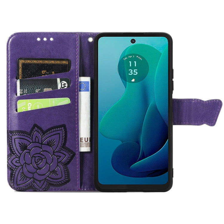 For Motorola Moto G 5G 2024 Butterfly Love Flower Embossed Leather Phone Case(Dark Purple) - Motorola Cases by PMC Jewellery | Online Shopping South Africa | PMC Jewellery | Buy Now Pay Later Mobicred