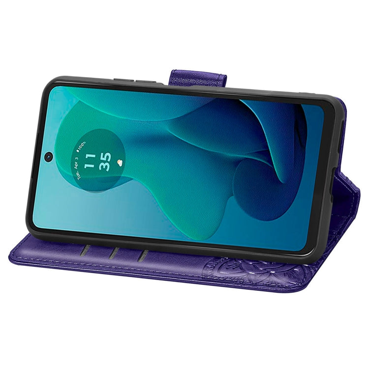 For Motorola Moto G 5G 2024 Butterfly Love Flower Embossed Leather Phone Case(Dark Purple) - Motorola Cases by PMC Jewellery | Online Shopping South Africa | PMC Jewellery | Buy Now Pay Later Mobicred