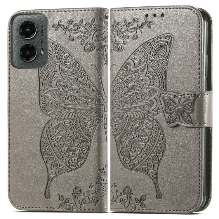 For Motorola Moto G 5G 2024 Butterfly Love Flower Embossed Leather Phone Case(Gray) - Motorola Cases by PMC Jewellery | Online Shopping South Africa | PMC Jewellery | Buy Now Pay Later Mobicred