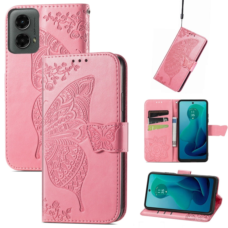For Motorola Moto G 5G 2024 Butterfly Love Flower Embossed Leather Phone Case(Pink) - Motorola Cases by PMC Jewellery | Online Shopping South Africa | PMC Jewellery | Buy Now Pay Later Mobicred