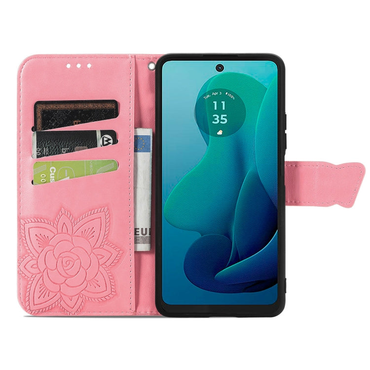 For Motorola Moto G 5G 2024 Butterfly Love Flower Embossed Leather Phone Case(Pink) - Motorola Cases by PMC Jewellery | Online Shopping South Africa | PMC Jewellery | Buy Now Pay Later Mobicred