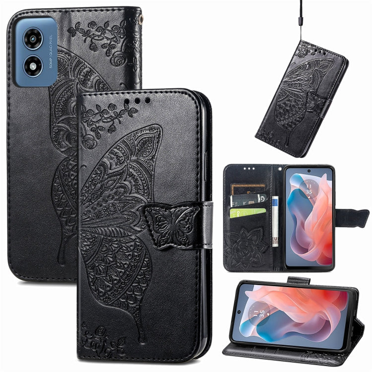 For Motorola Moto G  Play  2024 Butterfly Love Flower Embossed Leather Phone Case(Black) - free shipping - PMC Jewellery - Order now!