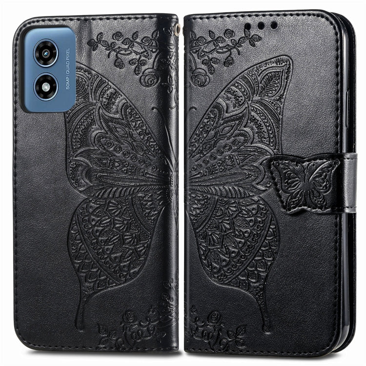 For Motorola Moto G  Play  2024 Butterfly Love Flower Embossed Leather Phone Case(Black) - free shipping - PMC Jewellery - Order now!