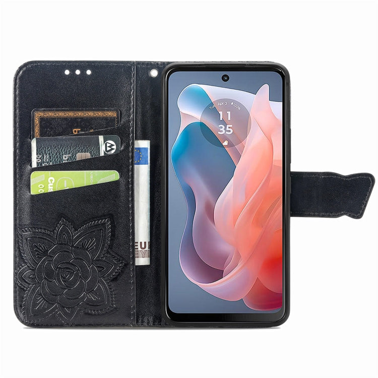 For Motorola Moto G  Play  2024 Butterfly Love Flower Embossed Leather Phone Case(Black) - free shipping - PMC Jewellery - Order now!