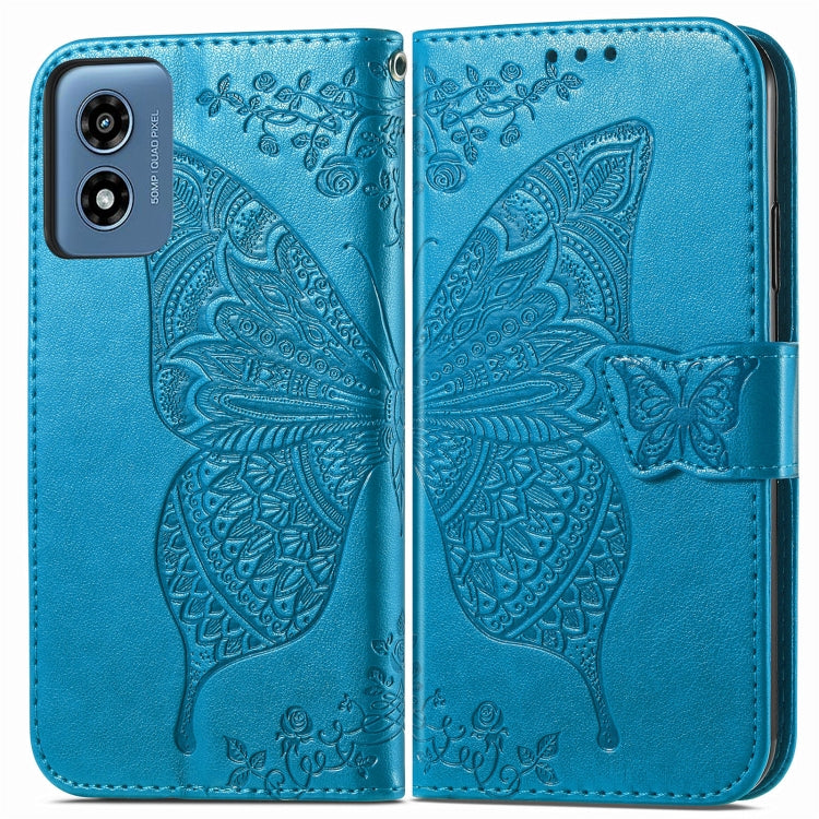For Motorola Moto G  Play  2024 Butterfly Love Flower Embossed Leather Phone Case(Blue) - Motorola Cases by PMC Jewellery | Online Shopping South Africa | PMC Jewellery | Buy Now Pay Later Mobicred