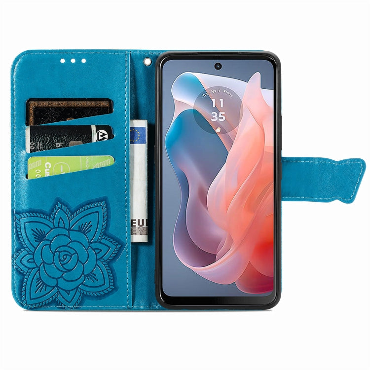 For Motorola Moto G  Play  2024 Butterfly Love Flower Embossed Leather Phone Case(Blue) - Motorola Cases by PMC Jewellery | Online Shopping South Africa | PMC Jewellery | Buy Now Pay Later Mobicred