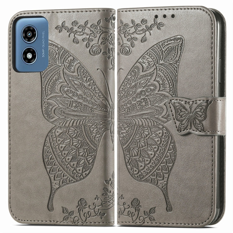 For Motorola Moto G  Play  2024 Butterfly Love Flower Embossed Leather Phone Case(Gray) - Motorola Cases by PMC Jewellery | Online Shopping South Africa | PMC Jewellery | Buy Now Pay Later Mobicred