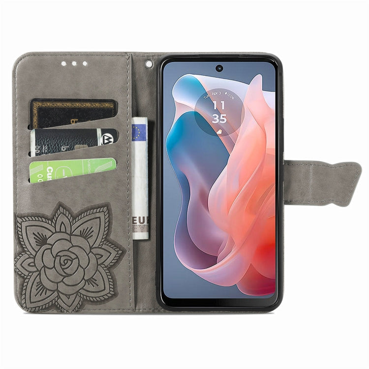 For Motorola Moto G  Play  2024 Butterfly Love Flower Embossed Leather Phone Case(Gray) - Motorola Cases by PMC Jewellery | Online Shopping South Africa | PMC Jewellery | Buy Now Pay Later Mobicred