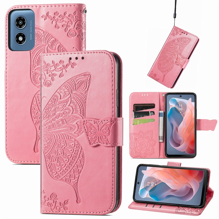 For Motorola Moto G  Play  2024 Butterfly Love Flower Embossed Leather Phone Case(Pink) - Motorola Cases by PMC Jewellery | Online Shopping South Africa | PMC Jewellery | Buy Now Pay Later Mobicred