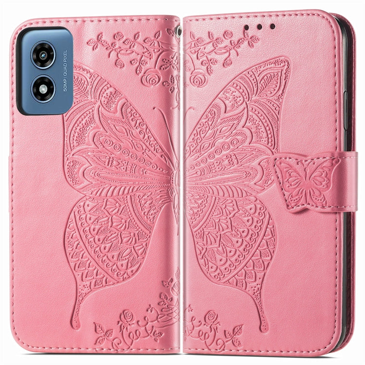 For Motorola Moto G  Play  2024 Butterfly Love Flower Embossed Leather Phone Case(Pink) - Motorola Cases by PMC Jewellery | Online Shopping South Africa | PMC Jewellery | Buy Now Pay Later Mobicred