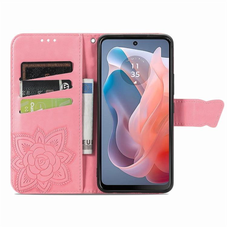 For Motorola Moto G  Play  2024 Butterfly Love Flower Embossed Leather Phone Case(Pink) - Motorola Cases by PMC Jewellery | Online Shopping South Africa | PMC Jewellery | Buy Now Pay Later Mobicred