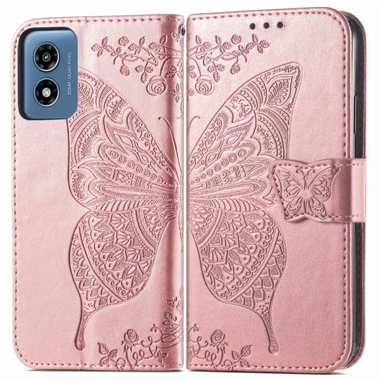For Motorola Moto G  Play  2024 Butterfly Love Flower Embossed Leather Phone Case(Rose Pink) - free shipping - PMC Jewellery - Order now!