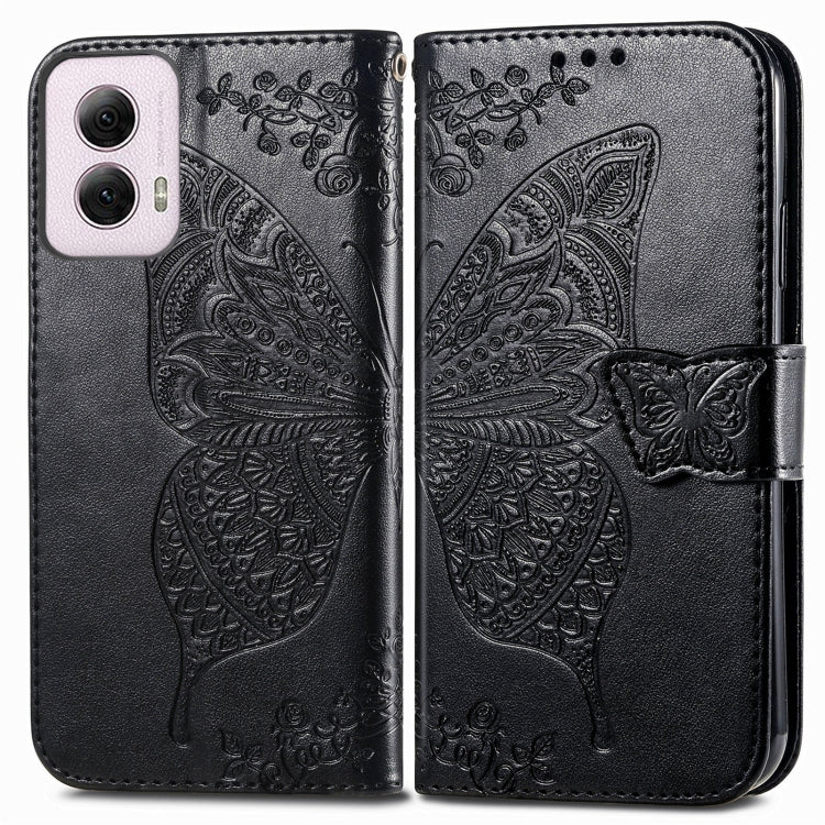 For Motorola Moto G Power 2024 Butterfly Love Flower Embossed Leather Phone Case(Black) - Motorola Cases by PMC Jewellery | Online Shopping South Africa | PMC Jewellery | Buy Now Pay Later Mobicred