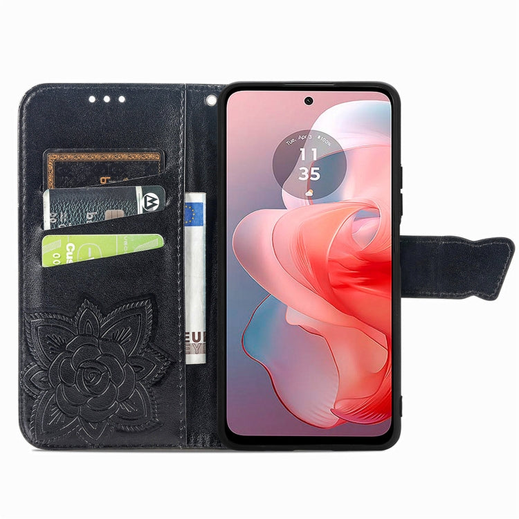 For Motorola Moto G Power 2024 Butterfly Love Flower Embossed Leather Phone Case(Black) - Motorola Cases by PMC Jewellery | Online Shopping South Africa | PMC Jewellery | Buy Now Pay Later Mobicred