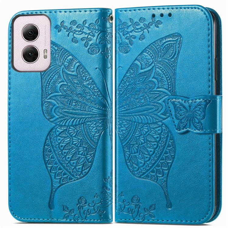 For Motorola Moto G Power 2024 Butterfly Love Flower Embossed Leather Phone Case(Blue) - Motorola Cases by PMC Jewellery | Online Shopping South Africa | PMC Jewellery | Buy Now Pay Later Mobicred