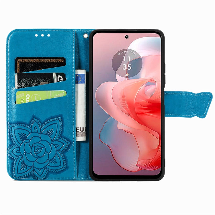 For Motorola Moto G Power 2024 Butterfly Love Flower Embossed Leather Phone Case(Blue) - Motorola Cases by PMC Jewellery | Online Shopping South Africa | PMC Jewellery | Buy Now Pay Later Mobicred