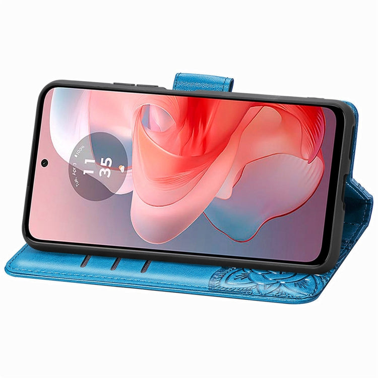 For Motorola Moto G Power 2024 Butterfly Love Flower Embossed Leather Phone Case(Blue) - Motorola Cases by PMC Jewellery | Online Shopping South Africa | PMC Jewellery | Buy Now Pay Later Mobicred