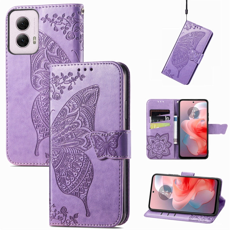 For Motorola Moto G Power 2024 Butterfly Love Flower Embossed Leather Phone Case(Light Purple) - free shipping - PMC Jewellery - Order now!