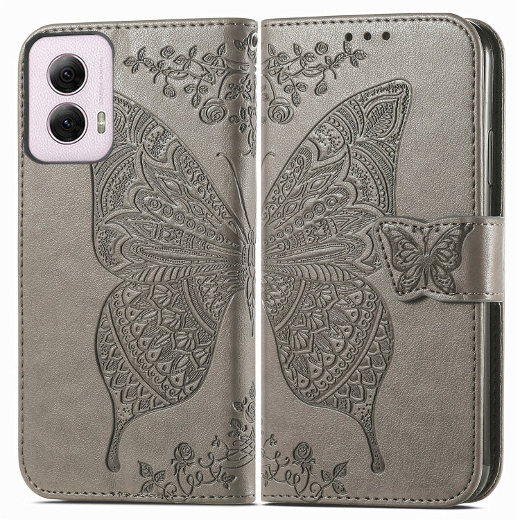 For Motorola Moto G Power 2024 Butterfly Love Flower Embossed Leather Phone Case(Gray) - Motorola Cases by PMC Jewellery | Online Shopping South Africa | PMC Jewellery | Buy Now Pay Later Mobicred