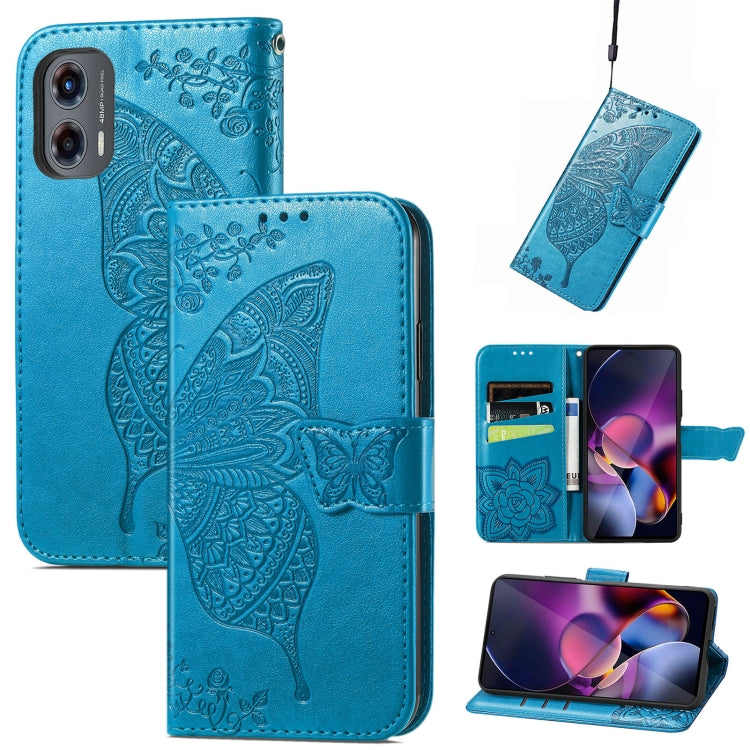 For Motorola Moto G Stylus 5G 2024 Butterfly Love Flower Embossed Leather Phone Case(Blue) - Motorola Cases by PMC Jewellery | Online Shopping South Africa | PMC Jewellery | Buy Now Pay Later Mobicred