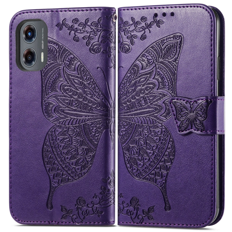 For Motorola Moto G Stylus 5G 2024 Butterfly Love Flower Embossed Leather Phone Case(Dark Purple) - Motorola Cases by PMC Jewellery | Online Shopping South Africa | PMC Jewellery | Buy Now Pay Later Mobicred