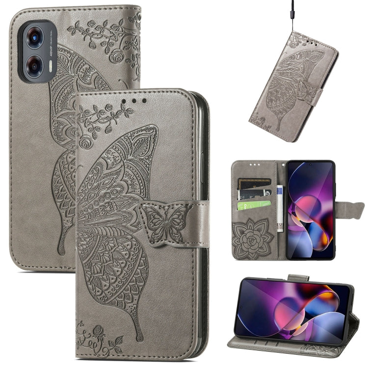 For Motorola Moto G Stylus 5G 2024 Butterfly Love Flower Embossed Leather Phone Case(Gray) - free shipping - PMC Jewellery - Order now!