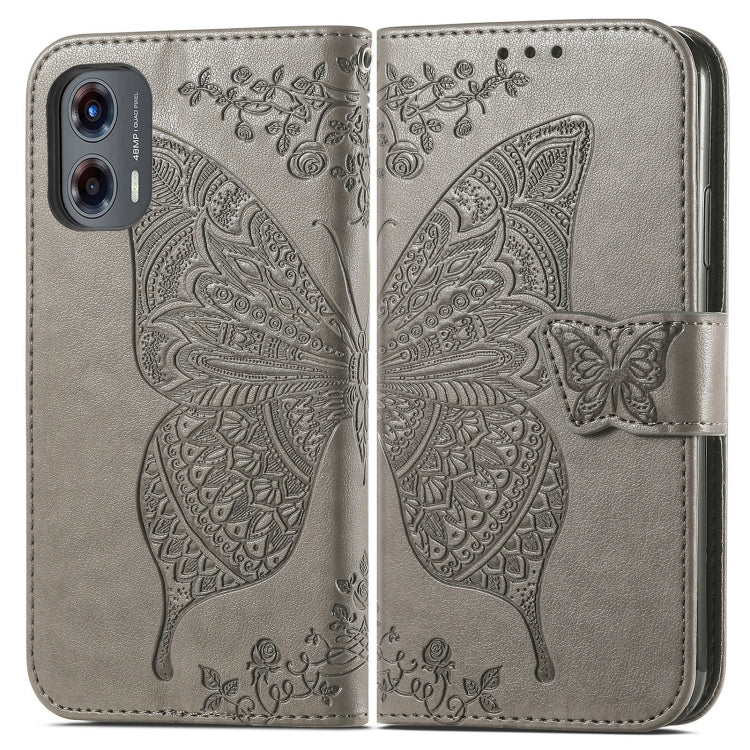For Motorola Moto G Stylus 5G 2024 Butterfly Love Flower Embossed Leather Phone Case(Gray) - free shipping - PMC Jewellery - Order now!