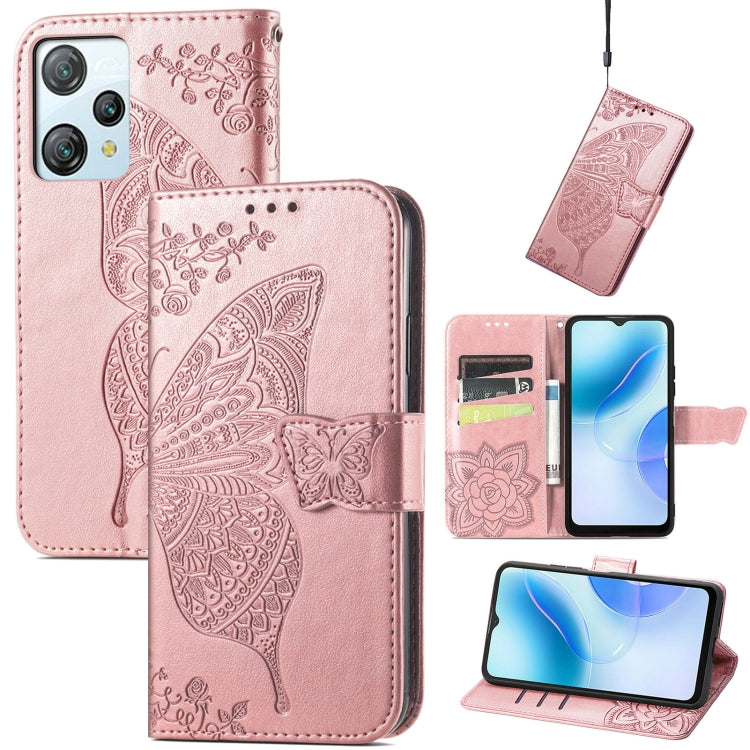 For Blackview A53 Butterfly Love Flower Embossed Leather Phone Case(Rose Gold) - More Brand by PMC TechLife | Online Shopping South Africa | PMC TechLife