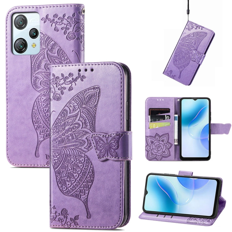 For Blackview A53 Butterfly Love Flower Embossed Leather Phone Case(Lavender) - More Brand by PMC TechLife | Online Shopping South Africa | PMC TechLife | Buy Now Pay Later Mobicred