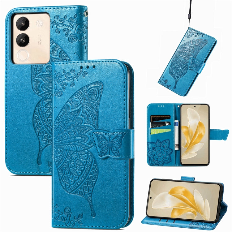 For vivo X100 Butterfly Love Flower Embossed Leather Phone Case(Blue) - vivo Cases by imak | Online Shopping South Africa | PMC Jewellery | Buy Now Pay Later Mobicred