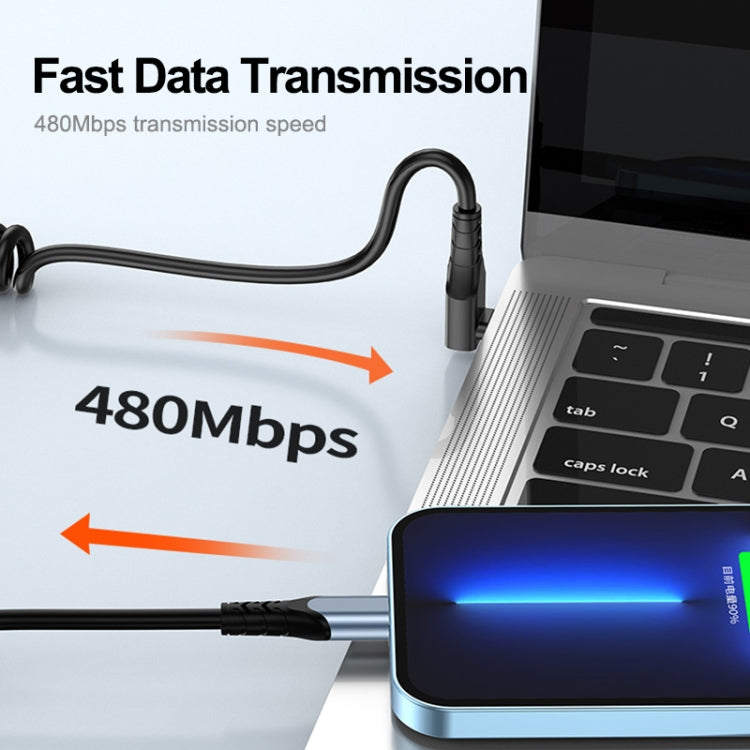 ENKAY Type-C to Type-C / 8 Pin 3A Elbow Expansion Spring Coiled Fast Chrging Data Cable, Length: 1.5m - free shipping - PMC Jewellery - Order now!