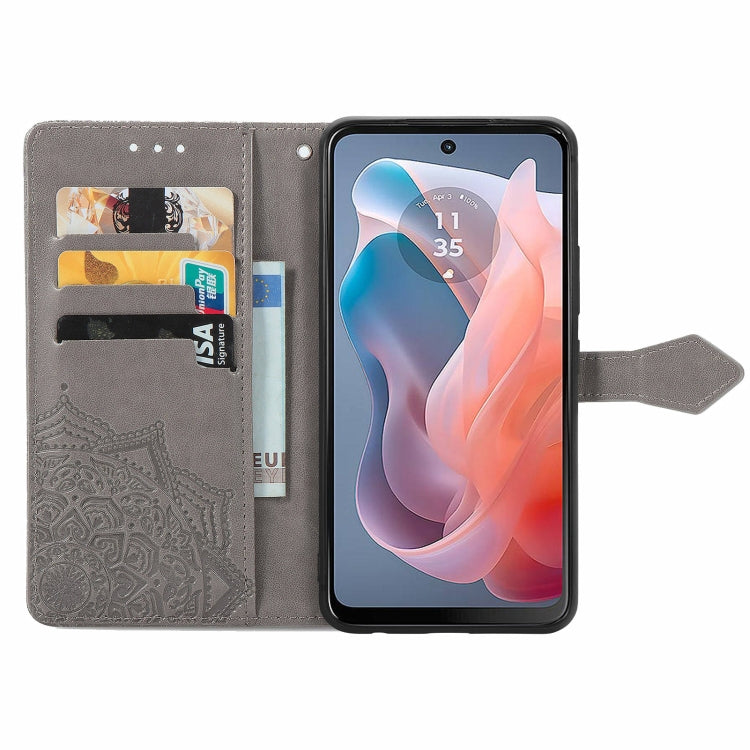For Motorola Moto G Play 2024 Mandala Flower Embossed Leather Phone Case(Gray) - free shipping - PMC Jewellery - Order now!