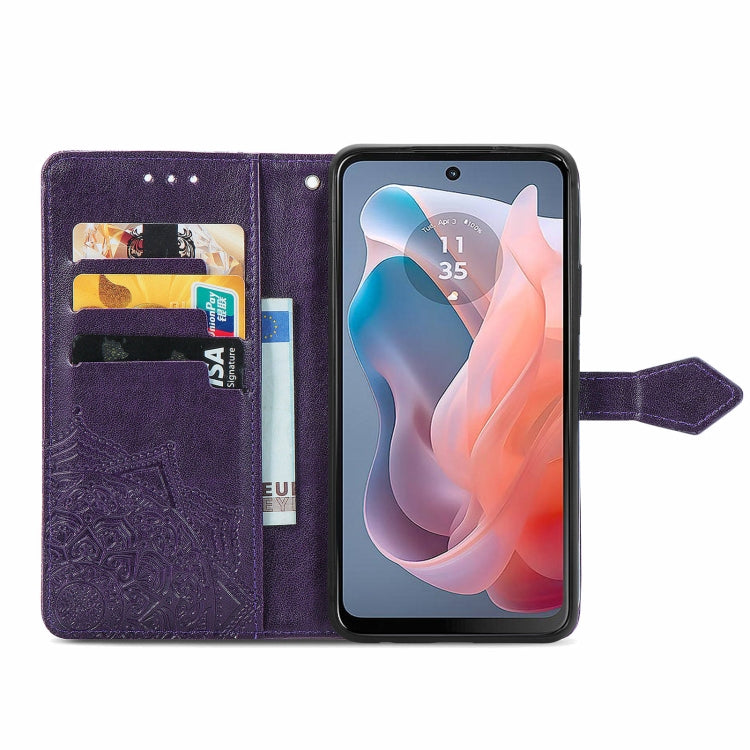 For Motorola Moto G Play 2024 Mandala Flower Embossed Leather Phone Case(Purple) - Motorola Cases by PMC Jewellery | Online Shopping South Africa | PMC Jewellery | Buy Now Pay Later Mobicred