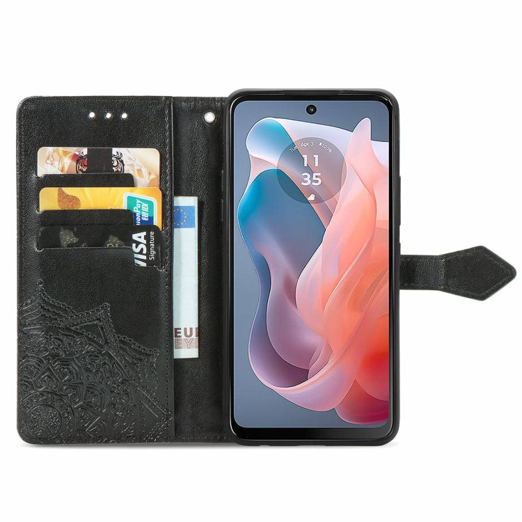 For Motorola Moto G Play 2024 Mandala Flower Embossed Leather Phone Case(Black) - Motorola Cases by PMC Jewellery | Online Shopping South Africa | PMC Jewellery | Buy Now Pay Later Mobicred