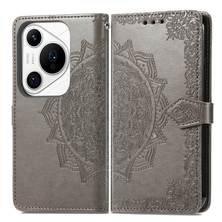 For Huawei Pura 70 Ultra Mandala Flower Embossed Leather Phone Case(Gray) - Huawei Cases by PMC Jewellery | Online Shopping South Africa | PMC Jewellery | Buy Now Pay Later Mobicred