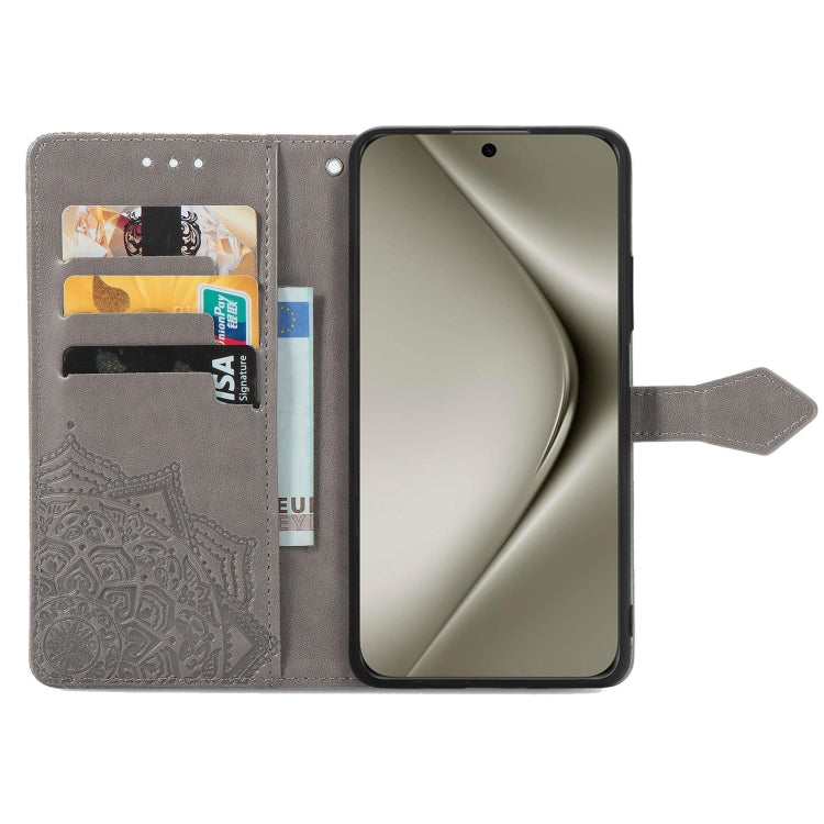 For Huawei Pura 70 Ultra Mandala Flower Embossed Leather Phone Case(Gray) - Huawei Cases by PMC Jewellery | Online Shopping South Africa | PMC Jewellery | Buy Now Pay Later Mobicred