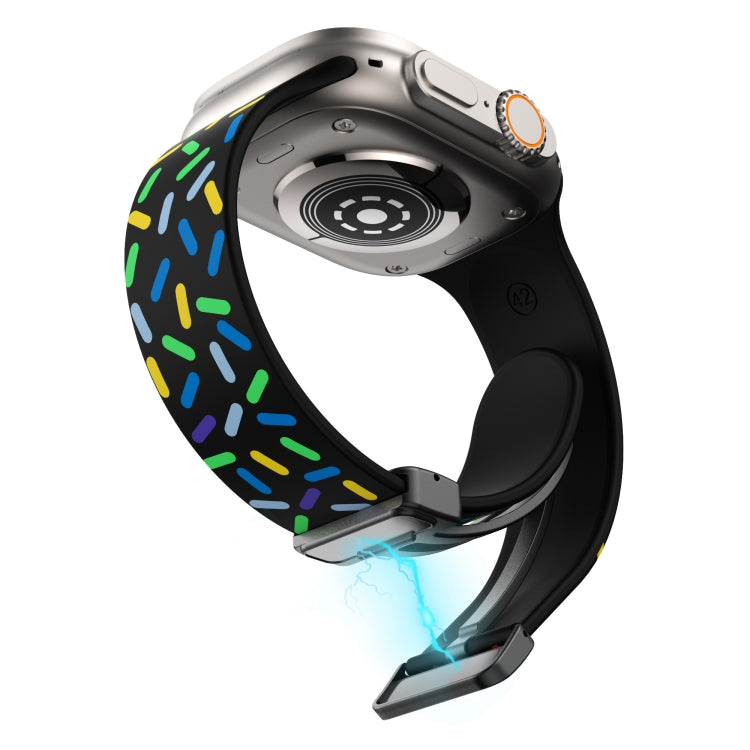 For Apple Watch Ultra 49mm Rainbow Dots Silicone Magnetic Black Buckle Watch Band(Black) - Watch Bands by PMC TechLife | Online Shopping South Africa | PMC TechLife