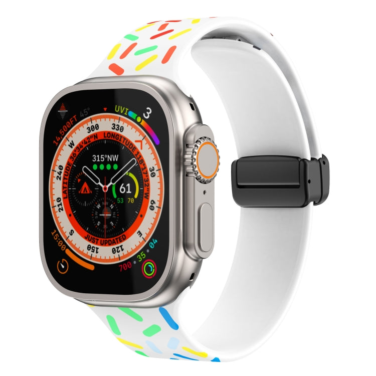 For Apple Watch 7 45mm Rainbow Dots Silicone Magnetic Black Buckle Watch Band(White) - free shipping - PMC TechLife - Order now!