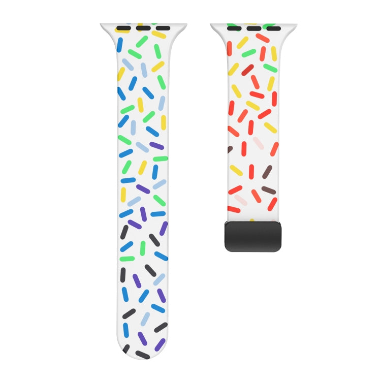 For Apple Watch 7 45mm Rainbow Dots Silicone Magnetic Black Buckle Watch Band(White) - free shipping - PMC TechLife - Order now!