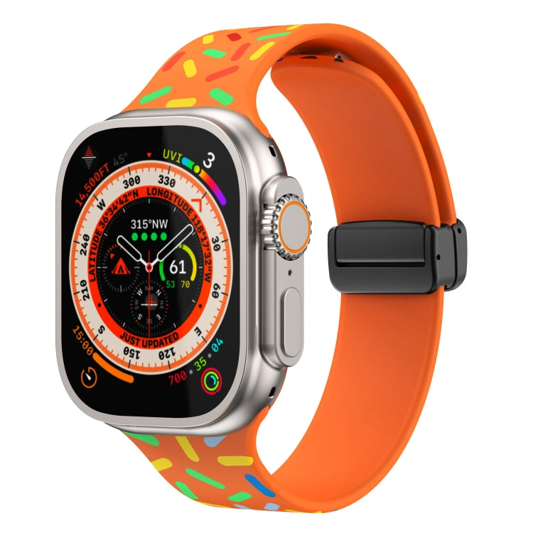 For Apple Watch SE 2022 44mm Rainbow Dots Silicone Magnetic Black Buckle Watch Band(Orange) - Watch Bands by PMC TechLife | Online Shopping South Africa | PMC TechLife