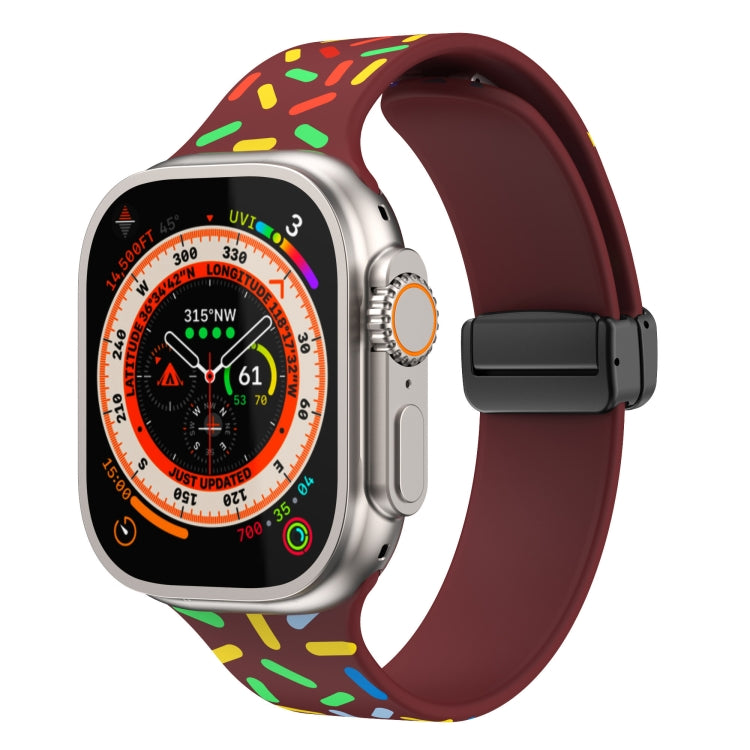 For Apple Watch SE 44mm Rainbow Dots Silicone Magnetic Black Buckle Watch Band(Wine) - Watch Bands by PMC TechLife | Online Shopping South Africa | PMC TechLife