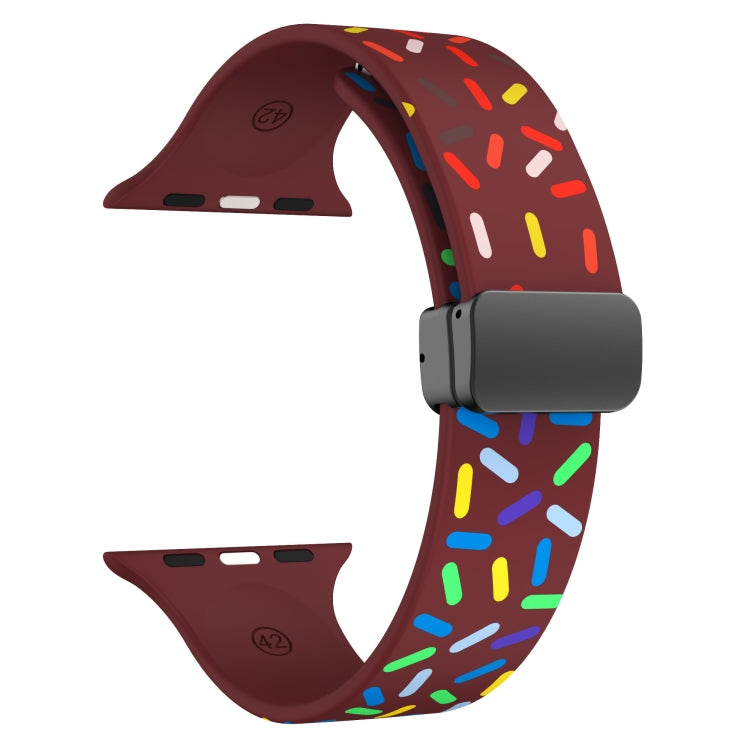For Apple Watch SE 44mm Rainbow Dots Silicone Magnetic Black Buckle Watch Band(Wine) - Watch Bands by PMC TechLife | Online Shopping South Africa | PMC TechLife