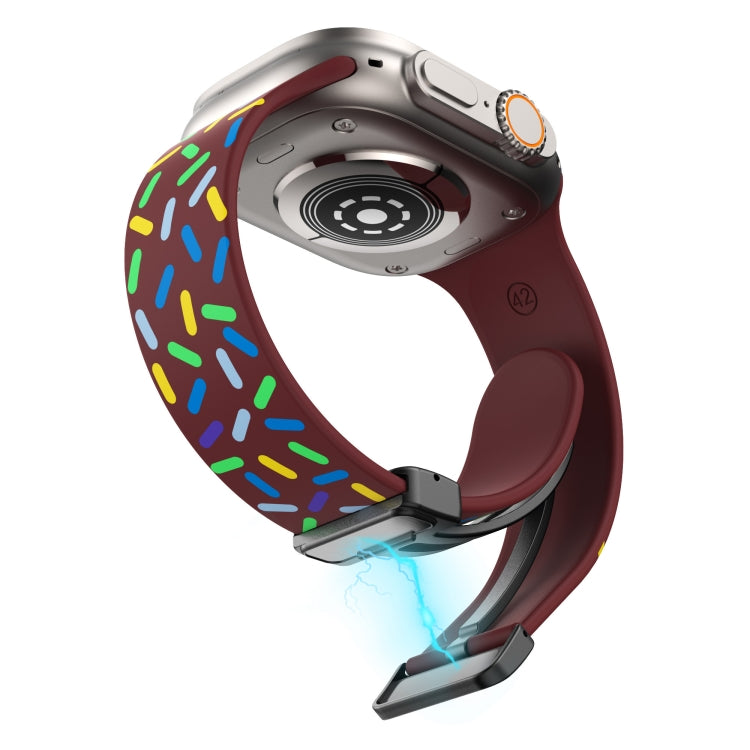 For Apple Watch SE 44mm Rainbow Dots Silicone Magnetic Black Buckle Watch Band(Wine) - Watch Bands by PMC TechLife | Online Shopping South Africa | PMC TechLife