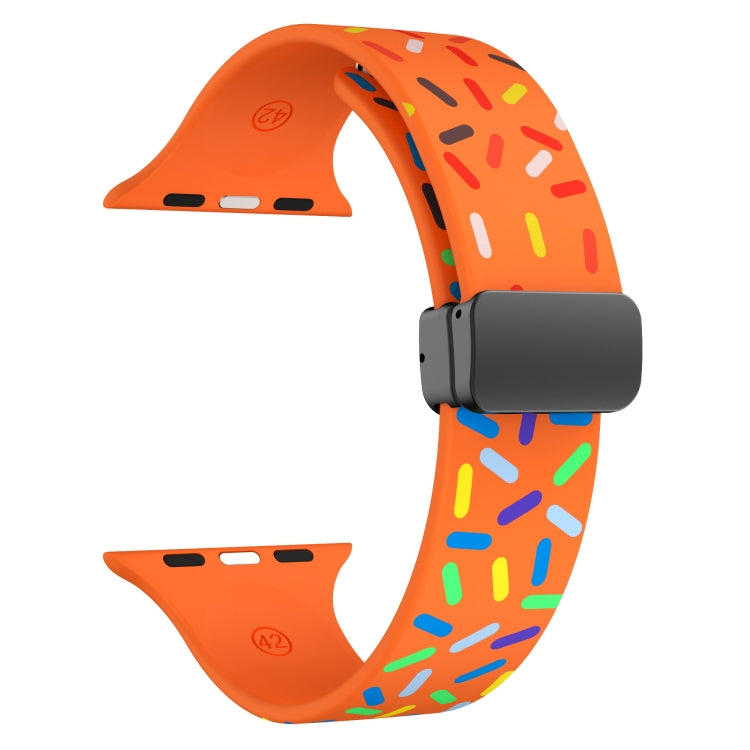 For Apple Watch 6 44mm Rainbow Dots Silicone Magnetic Black Buckle Watch Band(Orange) - Watch Bands by PMC TechLife | Online Shopping South Africa | PMC TechLife