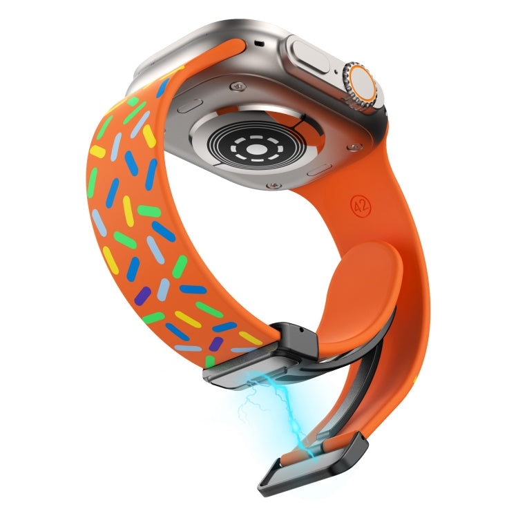For Apple Watch 6 44mm Rainbow Dots Silicone Magnetic Black Buckle Watch Band(Orange) - Watch Bands by PMC TechLife | Online Shopping South Africa | PMC TechLife