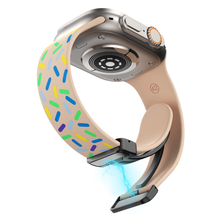 For Apple Watch 6 44mm Rainbow Dots Silicone Magnetic Black Buckle Watch Band(Pink) - Watch Bands by PMC TechLife | Online Shopping South Africa | PMC TechLife | Buy Now Pay Later Mobicred