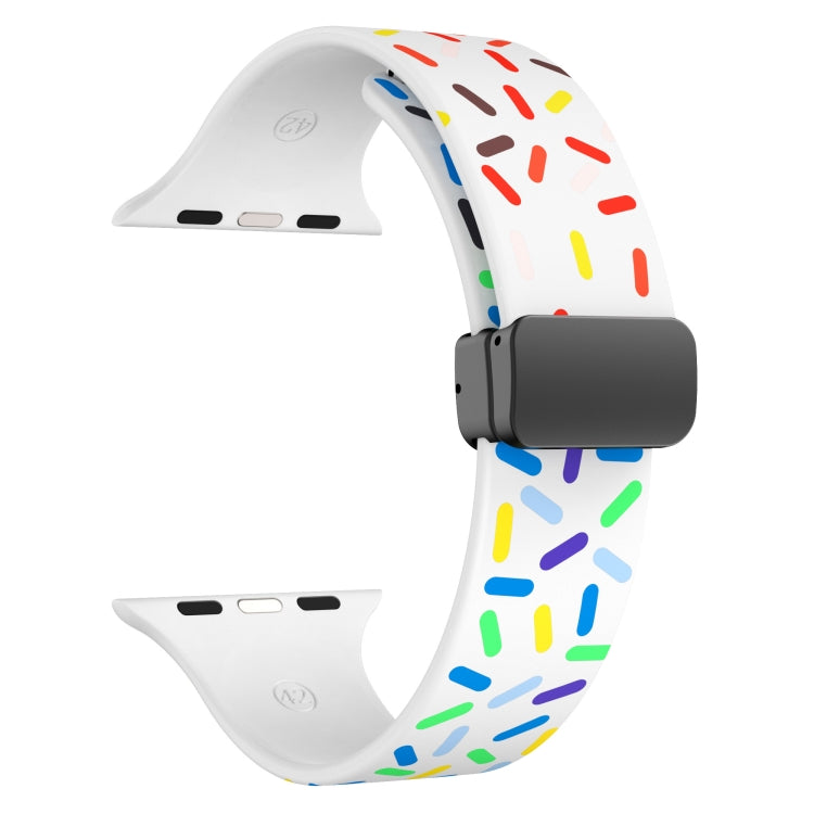 For Apple Watch 5 44mm Rainbow Dots Silicone Magnetic Black Buckle Watch Band(White) - Watch Bands by PMC TechLife | Online Shopping South Africa | PMC TechLife