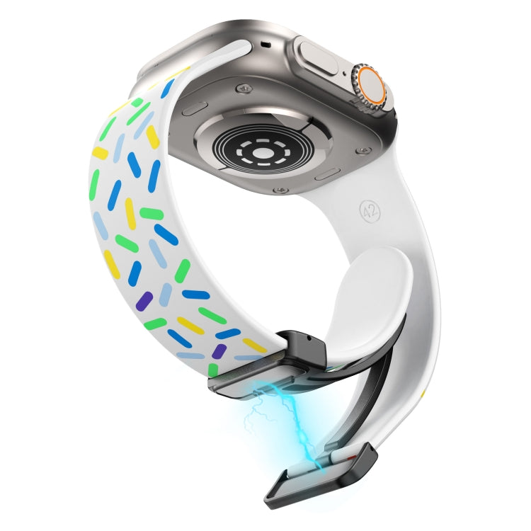 For Apple Watch 5 44mm Rainbow Dots Silicone Magnetic Black Buckle Watch Band(White) - Watch Bands by PMC TechLife | Online Shopping South Africa | PMC TechLife