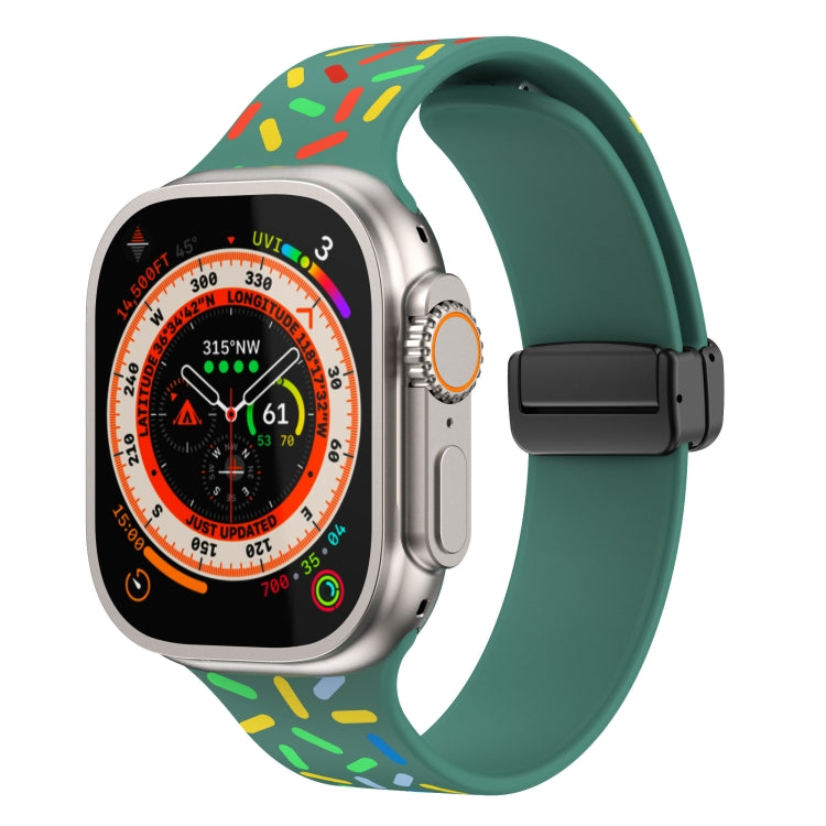 For Apple Watch 38mm Rainbow Dots Silicone Magnetic Black Buckle Watch Band(Green) - Watch Bands by PMC TechLife | Online Shopping South Africa | PMC TechLife